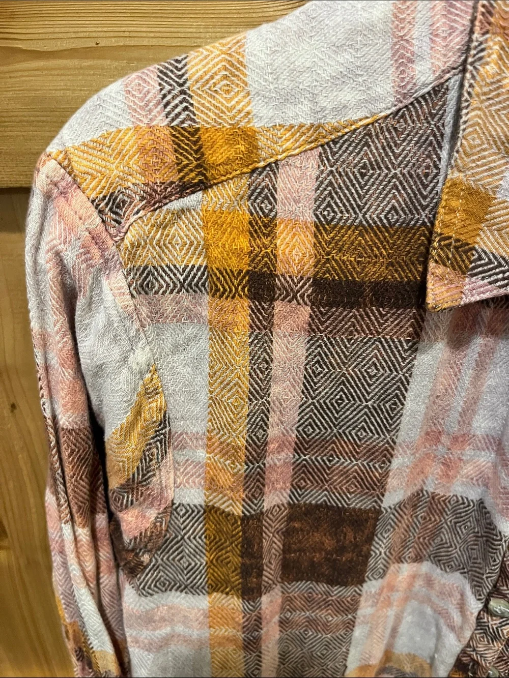 Free People Lightweight Plaid Button-Down in Brown, Yellow, Cream, Pink